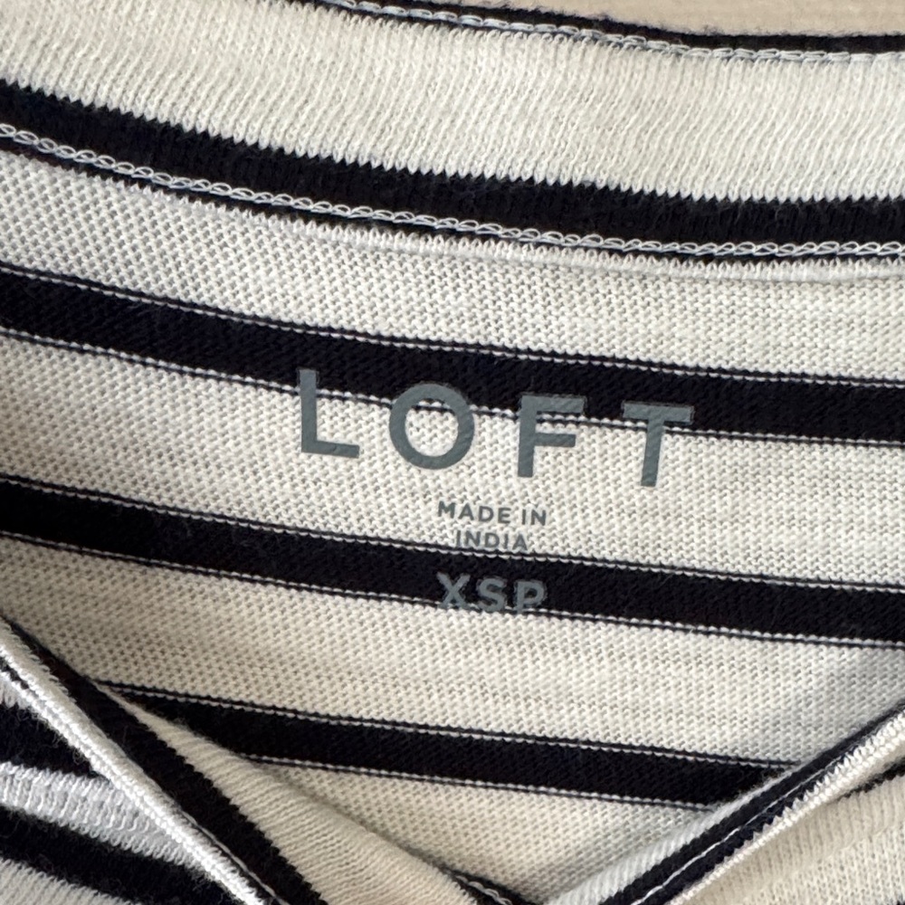 LOFT Black and White Striped Boatneck 3/4 Sleeve Top - Picture 2 of 5